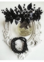 Нежна дизайнерска тиара от кристали Сваровски в комплект с гривни модел Wild Black Rose by Rosie